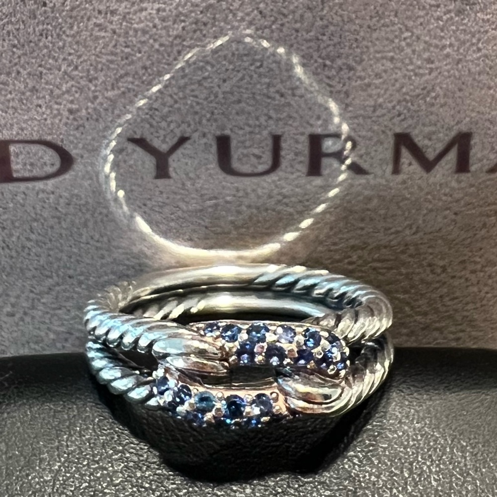David Yurman Silver Cable Ring with Blue Sapphires